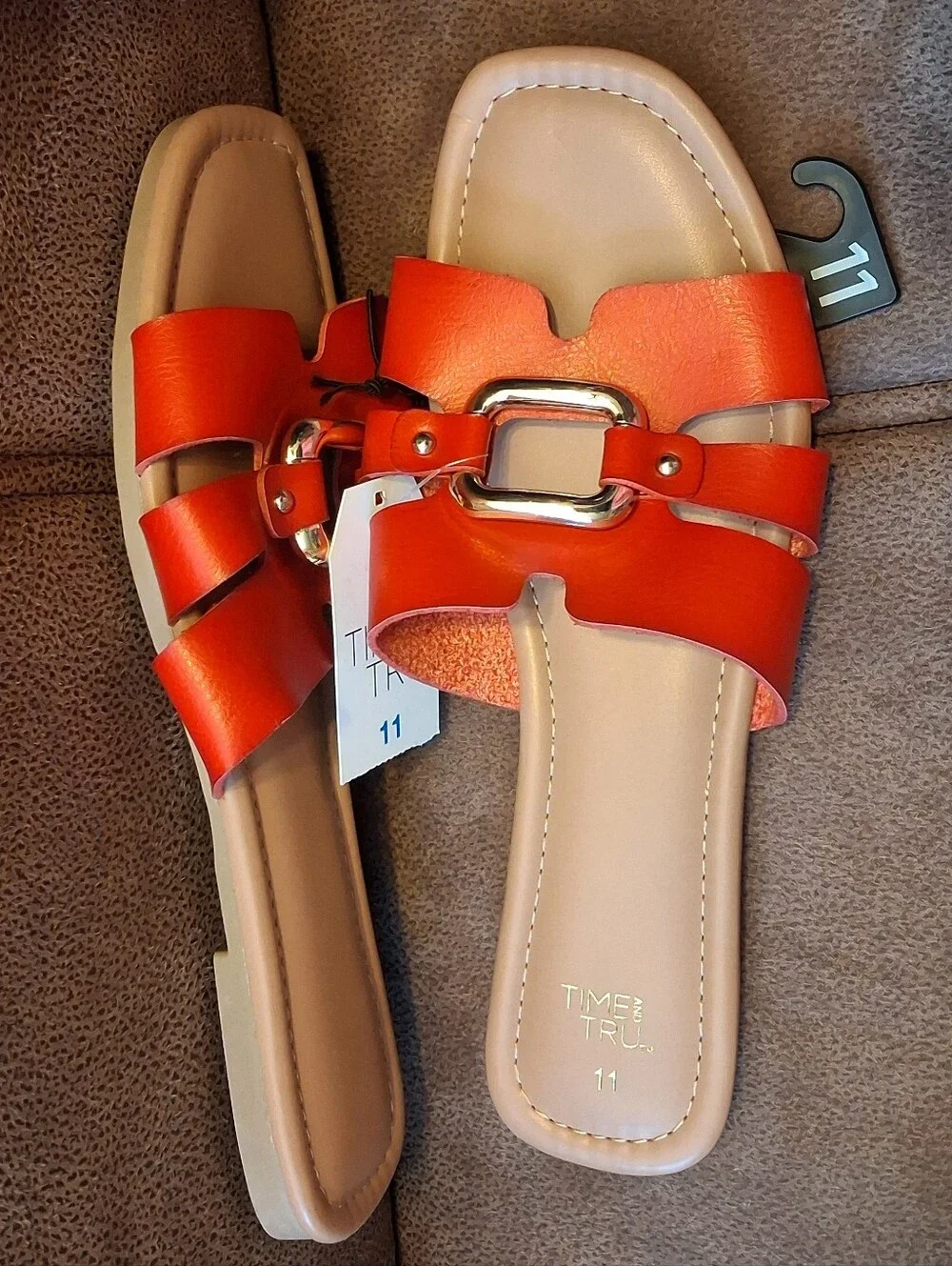 Time and Tru Embellished Slide Sandals with Gold Accent Red Womens Size 11